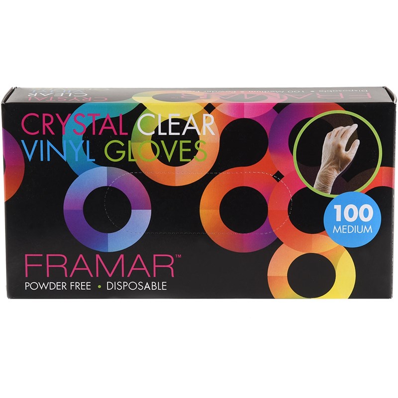 Framar Crystal Clear Disposable Vinyl Gloves Medium