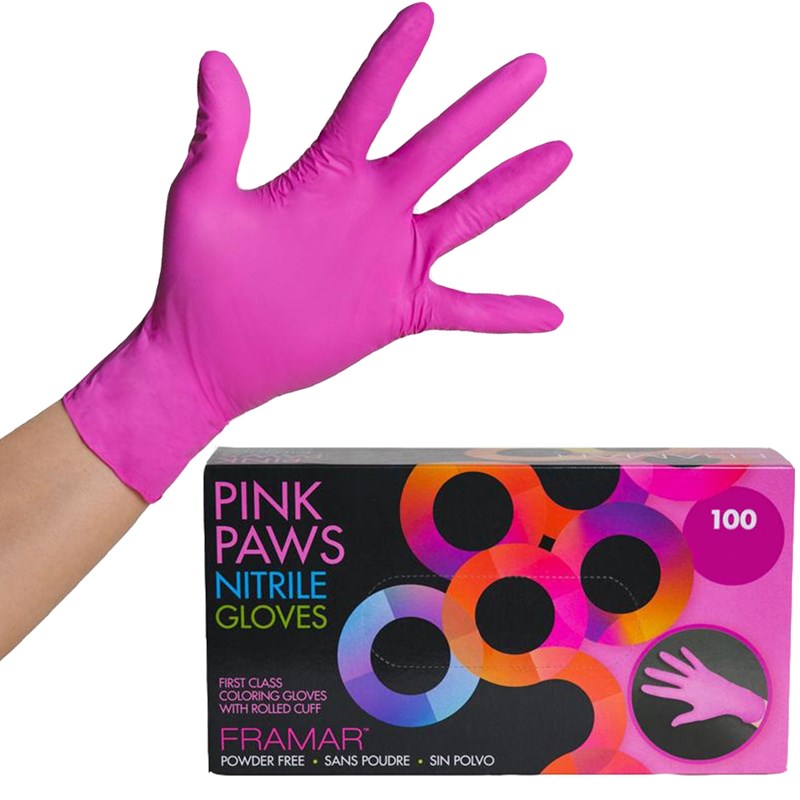 Framar Pink Paws Powder Free Nitrile Gloves Small